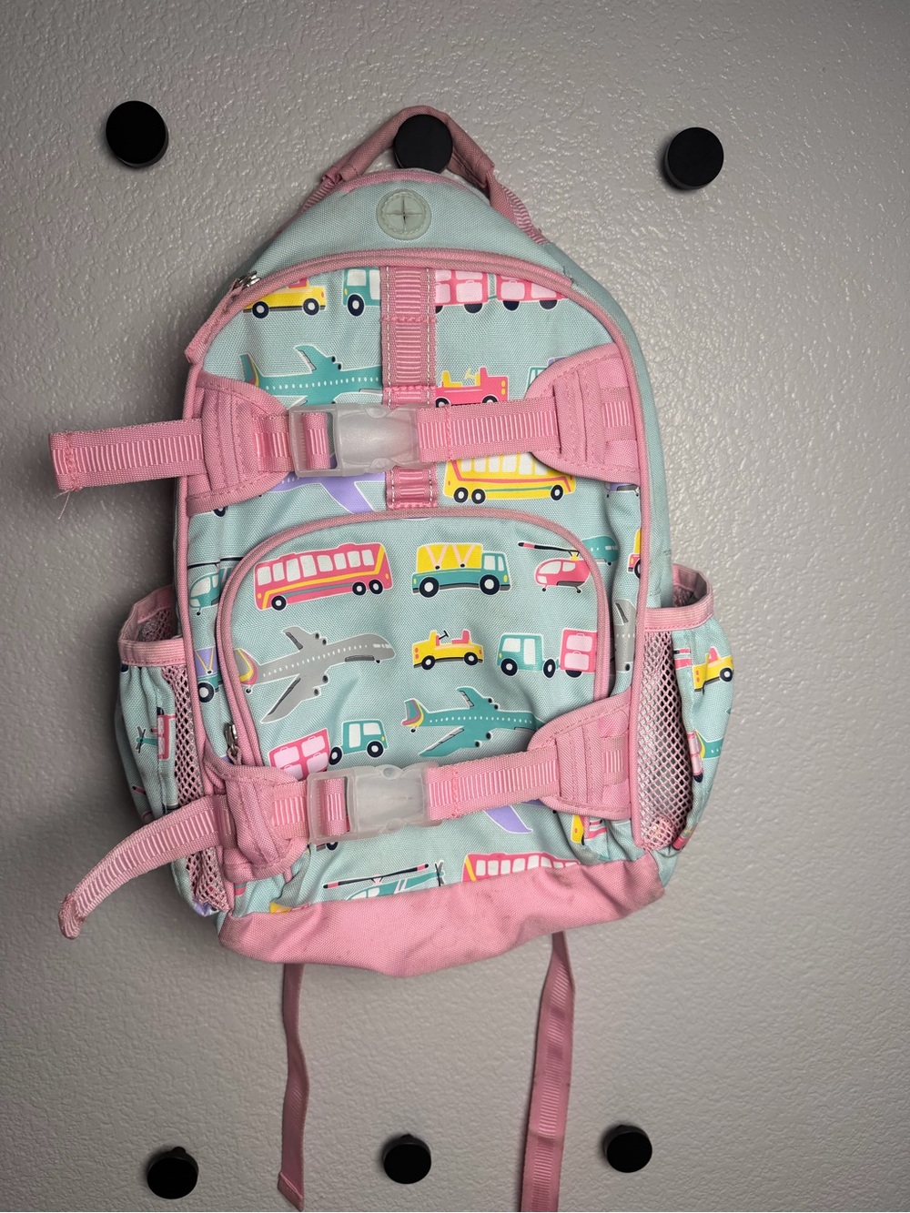Pottery Barn Kids Pink & Light Blue Vehicles Backpack